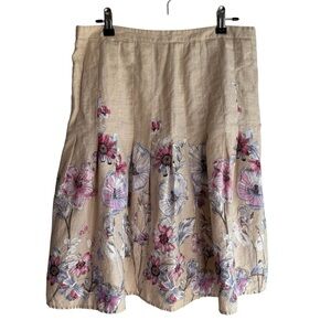 Ann Taylor Loft 100% Linen A-Line Skirt Sz 6 Beige Floral Coastal Pretty EUC